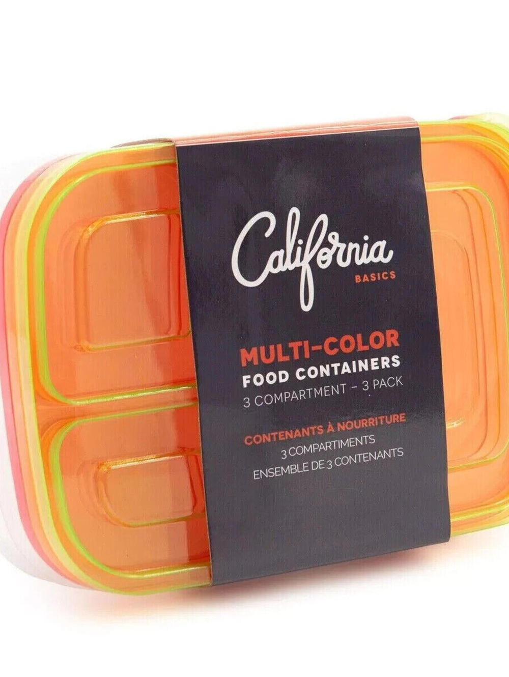 3pk California Basics 3-Compartment Multi-Color Portion Food Storage